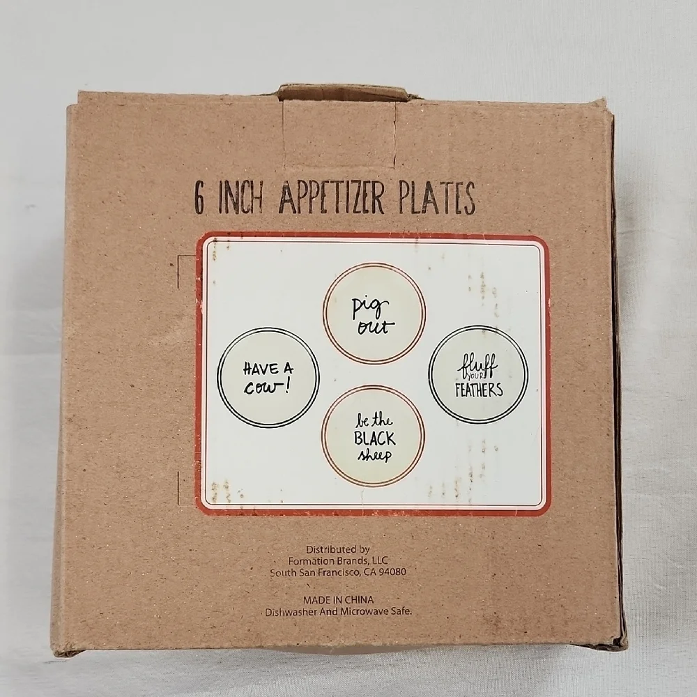 Formation Brands White Red Set Of 4x Appetizer Plates Black Text 